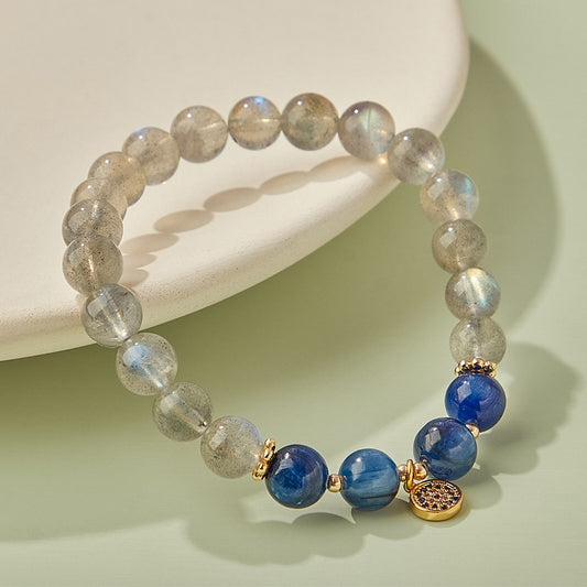Natural Blue Crystal Grey Moonstone Labradorite Bracelet
