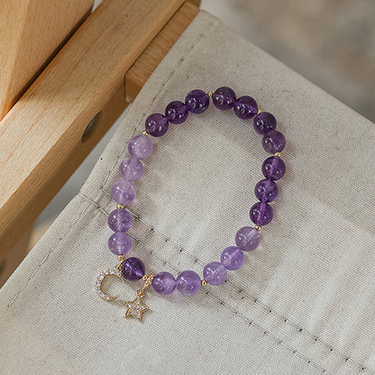 Natural Amethyst Star Moon Purple Jade Beaded Bracelet