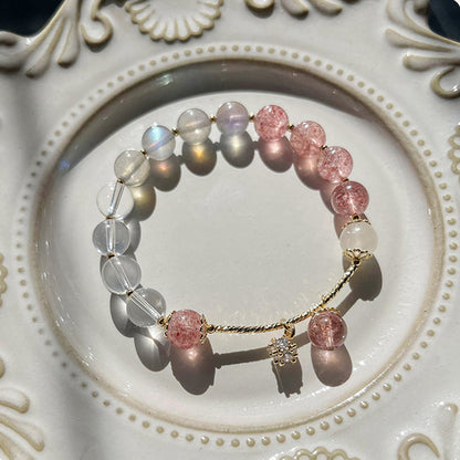 Natural Moonstone Beaded Strawberry Crystal Bracelet