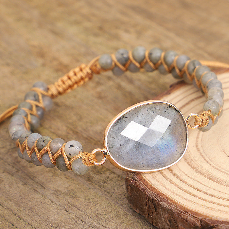 Irregular Sparkling Labradorite Braided Bracelet