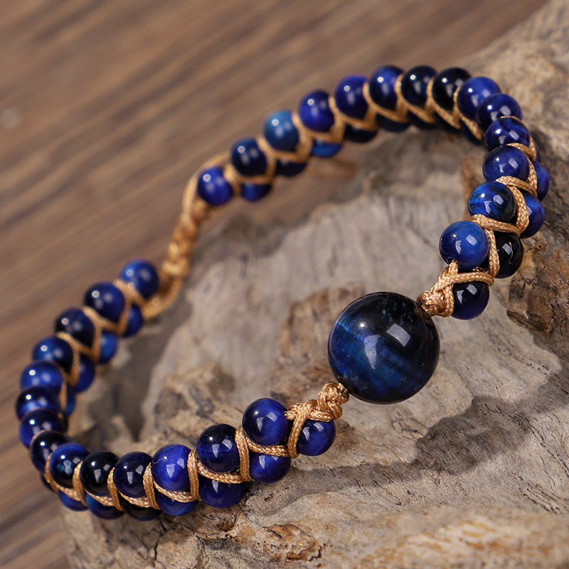 Handwoven Double Layer Blue Tiger Eye Bracelet