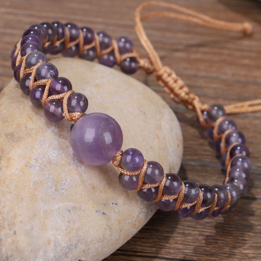 Double Layer Amethyst Hand Braided Bracelet