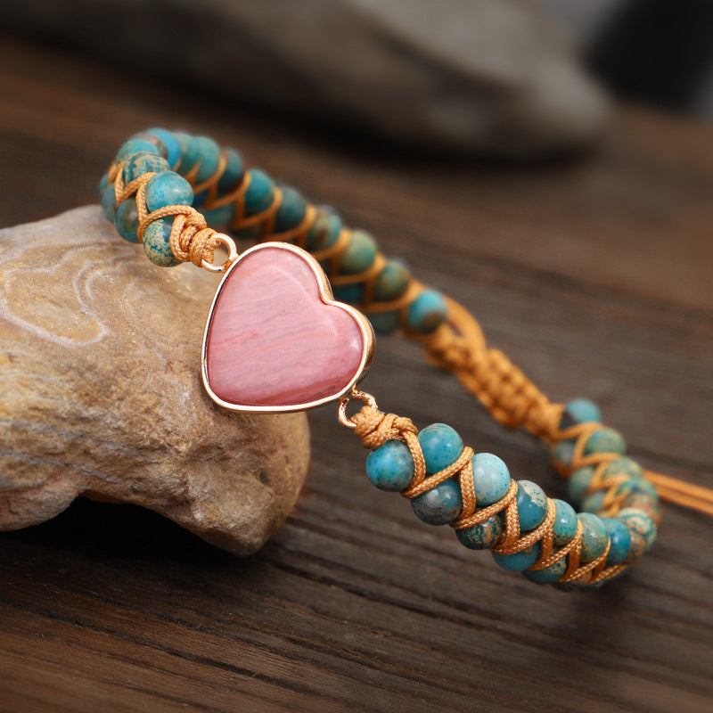 Pink Heart Stone Bracelet Double