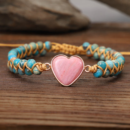 Pink Heart Stone Bracelet Double