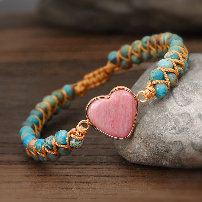 Pink Heart Stone Bracelet Double