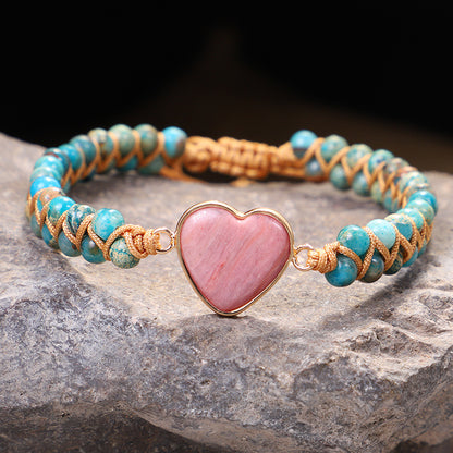 Pink Heart Stone Bracelet Double