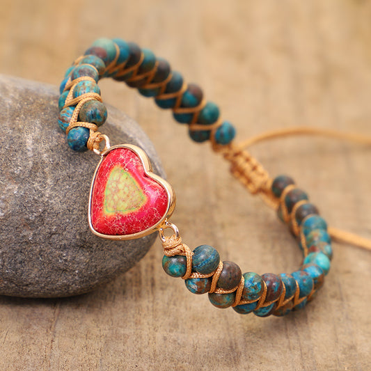 Multi-Colored Double Wrap Heart Turquoise Bracelet