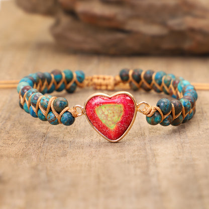 Multi-Colored Double Wrap Heart Turquoise Bracelet