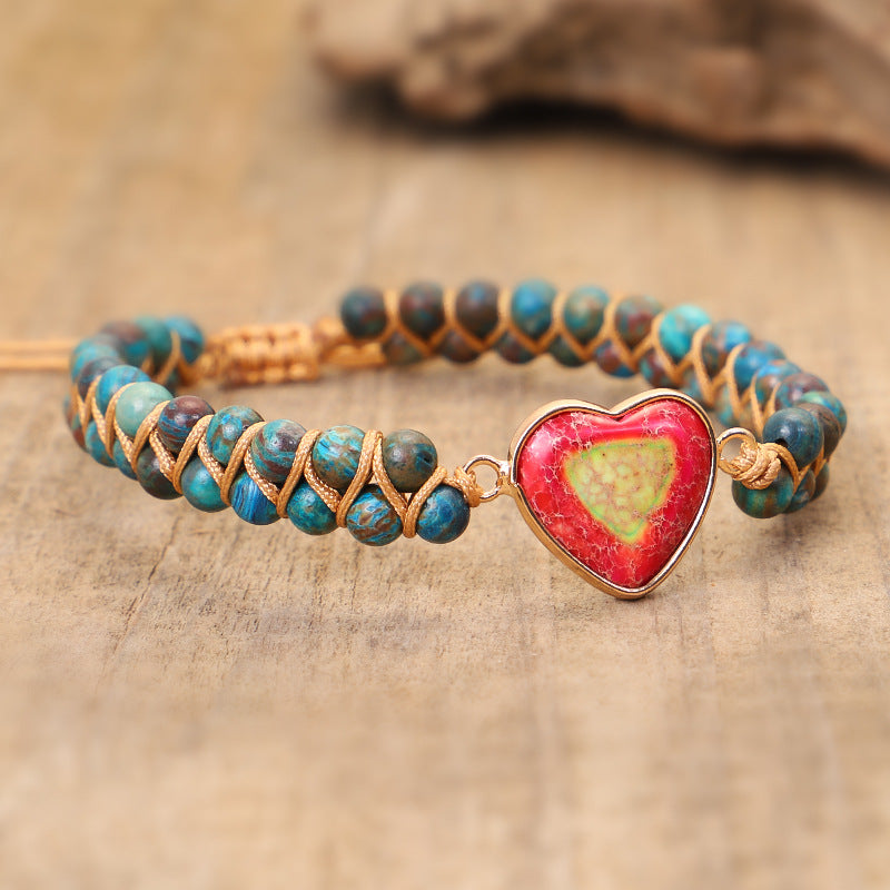 Multi-Colored Double Wrap Heart Turquoise Bracelet